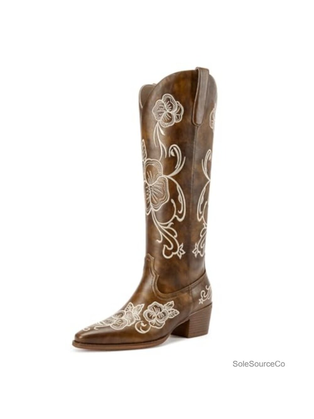 Women's Floral Embroidery Western Boots Low Block Heel Square Toe